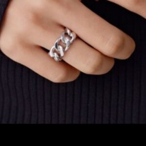 925 Sterling Silver Cuban Link Chunky Adjustable Chain Ring Thick